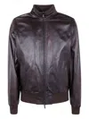 Barba Napoli Ribbed Leather Jacket In Brown