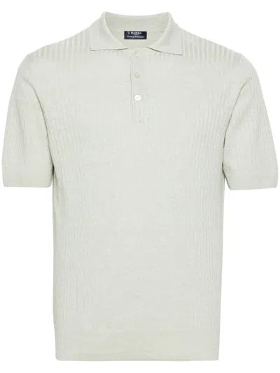 Barba Napoli Ribbed Linen-blend Polo Shirt In Green