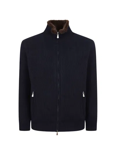 Barba Napoli Ribbed Sweater With Hood And Zip In Purple