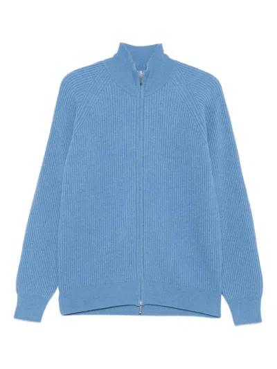 Barba Napoli Ribbed Zip-up Cardigan In Blue