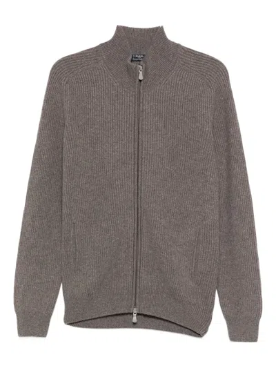 BARBA NAPOLI RIBBED ZIP-UP CARDIGAN