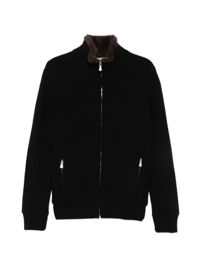 Barba Napoli Ribbed-knit Faux-fur-trim Jacket In Multi