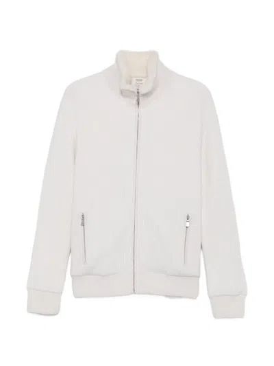 Barba Napoli Ribbed-knit Faux-fur-trim Jacket In White