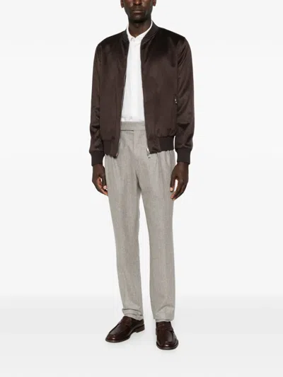 Barba Napoli Ribbed-trim Zip-up Jacket In Gray