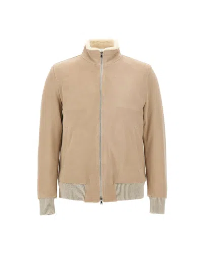 Barba Napoli Long-sleeve Stand-collar Zip-up Jacket In Nude