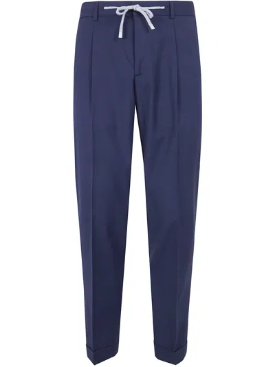 Barba Napoli Roma Chino Pants Elastic Waist Cuffs In Blue