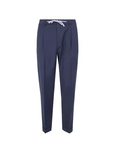 Barba Napoli Roma Drawstring Pleated Trousers In Blue