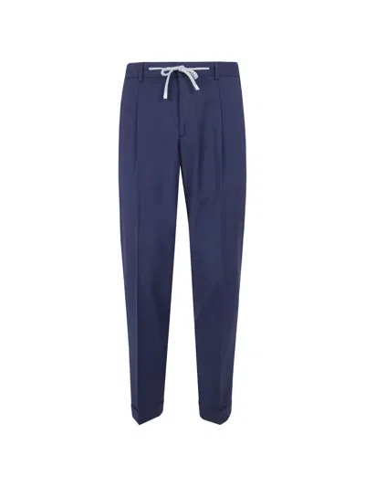 Barba Napoli Roma Drawstring Pleated Trousers In Blue