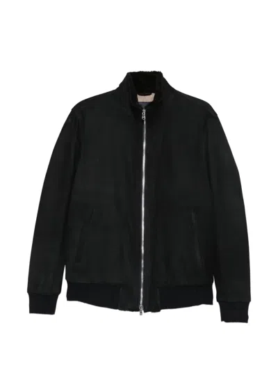 Barba Napoli Shearling-lined Suede Bomber Jacket In Black