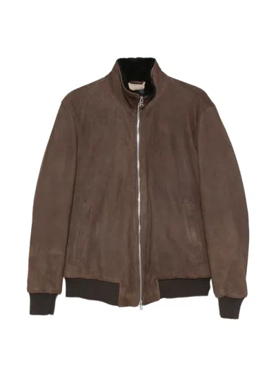 Barba Napoli Shearling-lined Suede Jacket In Brown