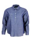 Barba Napoli Lightweight Denim-effect Pull-on Shirt In Linen Cotton With Four Buttons And Chest Pocket In Dark Wash