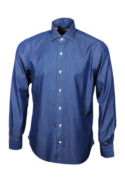 Barba Napoli Dandylife Denim Shirt With Hand-sewn Italian Collar And Mother-of-pearl Buttons In Denim Scuro