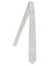 Barba Napoli Pointed Tip Slim Silk Tie With Textured Pattern In White