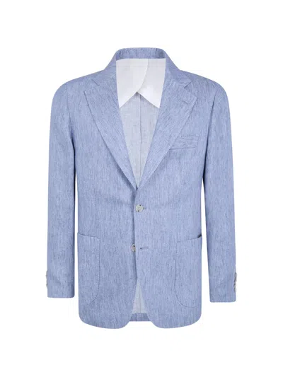 Barba Napoli Single-breasted Linen Blazer In Blue