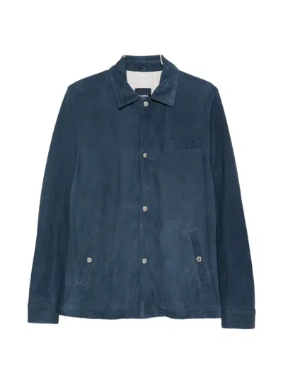Barba Napoli Sj Tyler Button Suede Jacket In Blue