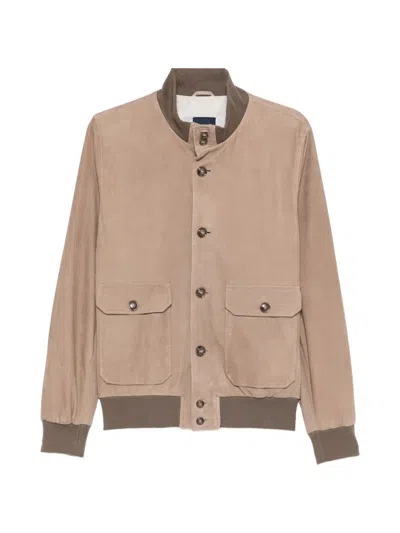 Barba Napoli Sj Vermont Button-up Leather Jacket In Brown