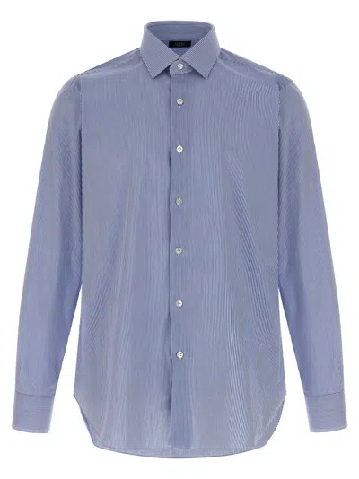 Barba Napoli Slim Fit Striped Cotton Poplin Shirt In Blue