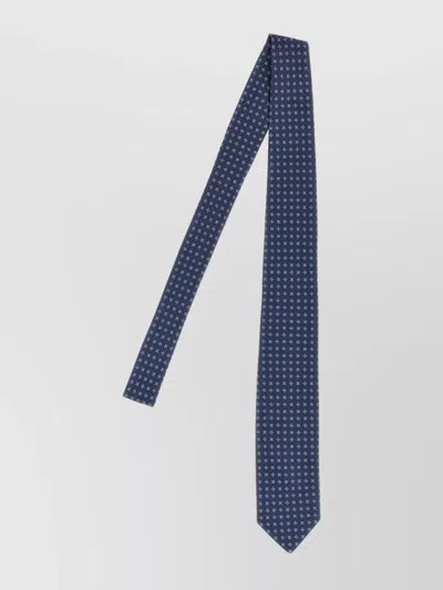 Barba Napoli Slim Pointed Tip Patterned Fabric Tie In Blue