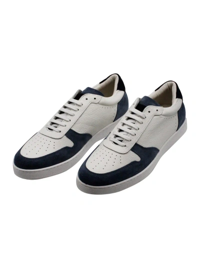 Barba Napoli Trainers In Soft And Fine Leather With Contrasting Colour Suede Details With Lace Closure And Suede B In Light Blu