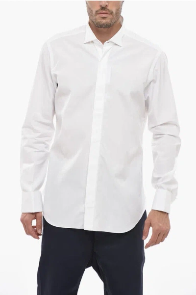 Barba Napoli Solid Color Poplin Cotton Shirt In White