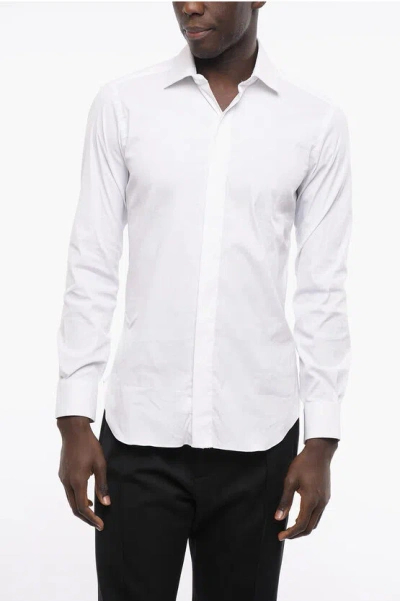 Barba Napoli Spread Collar Cotton Blend Shirt In White