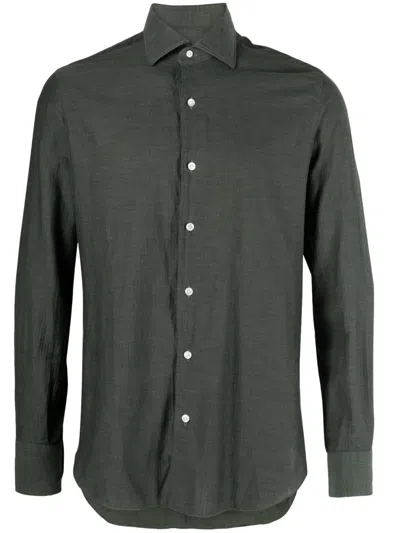 Barba Napoli Spread-collar Poplin Shirt In Green