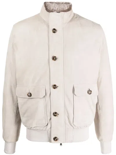 Barba Napoli Spread-collar Suede Shirt Jacket In Grey