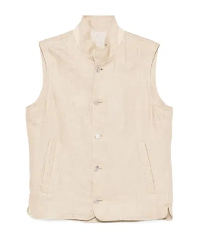 Barba Napoli Stand Collar Vest In Light Beige