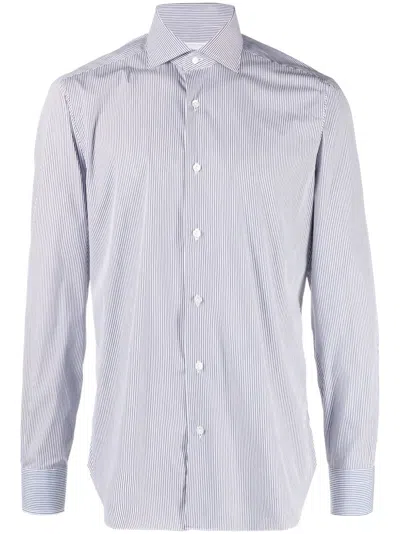 Barba Napoli Stripe-print Spread-collar Shirt In Blue