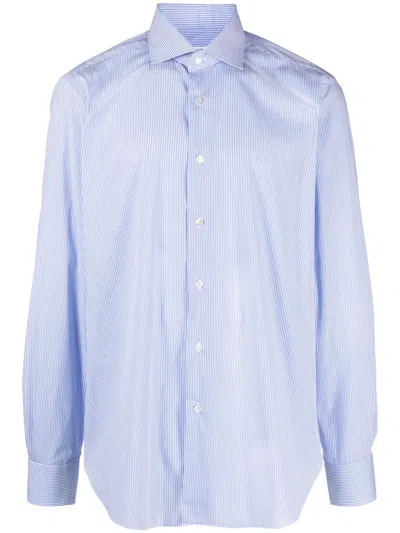Barba Napoli Stripe-print Spread-collar Shirt In Blue