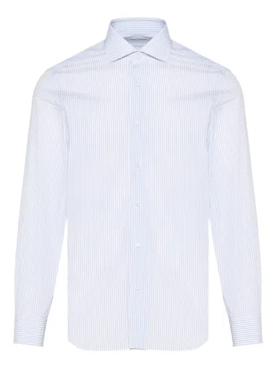 Barba Napoli Striped Button-down Shirt In Blue