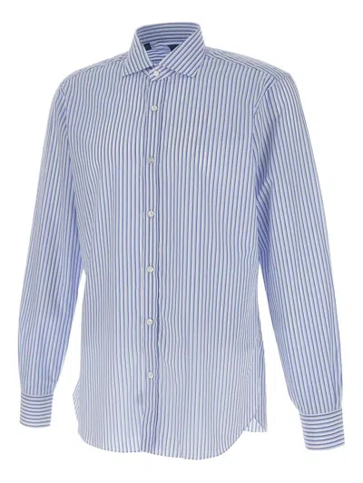 Barba Napoli Striped Button-up Shirt In Blue