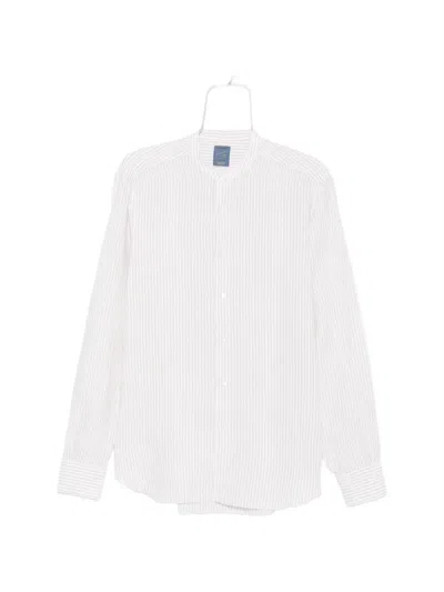 Barba Napoli Striped Collarless Shirt In White