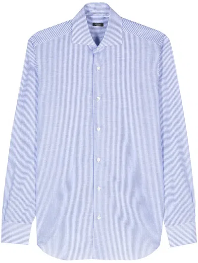 Barba Napoli Striped Linen Cotton Shirt In Blau
