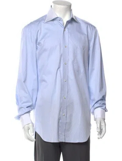 Pre-owned Barba Napoli Striped Long Sleeve Dress Shirt In Blue
