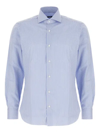 Barba Napoli Printed Poplin Shirt In Blue