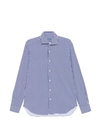 Barba Napoli Striped Long-sleeve Shirt In Blue