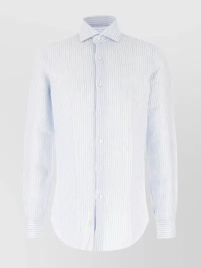 Barba Napoli Striped Pattern Linen Shirt In White