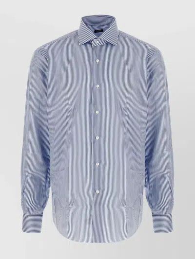 Barba Napoli Striped Pattern Shirt Cuffed Sleeves In Blue