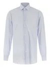Barba Napoli Vertical Stripe Cotton Poplin Shirt With Structured Collar In Blue