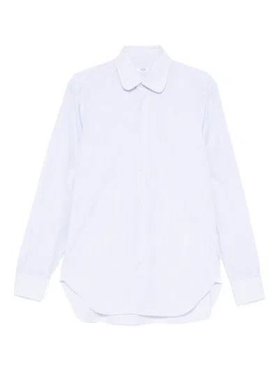 Barba Napoli Striped Round-collar Shirt In White