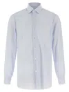 Barba Napoli Vertical Stripe Cotton Poplin Shirt With Structured Collar In Blue