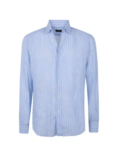 Barba Napoli Classic Linen Stripes Shirt In Blue