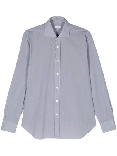 Barba Napoli Striped Spread-collar Shirt In Blue