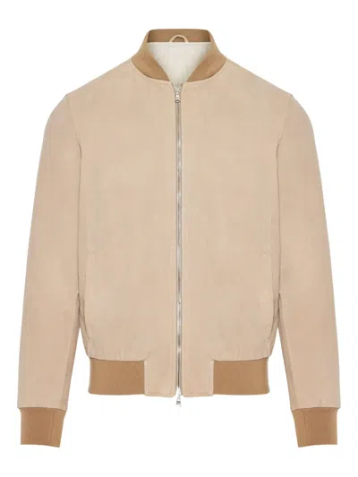 Barba Napoli Suede Bomber Jacket In Neutral