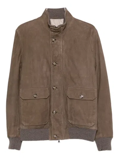 Barba Napoli Suede Bomber Jacket In Brown