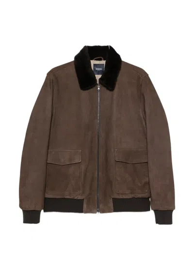 Barba Napoli Boston Jacket In Calf Suede With Shearling Collar In Brown