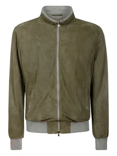 Barba Napoli Suede Zip-up Jacket In Green