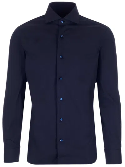 Barba Napoli Tailored Shirt In Stretch Poplin In Blue