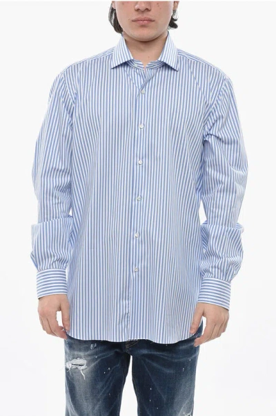 Barba Napoli Two-tone Striped Shirt With French Collar In Blue